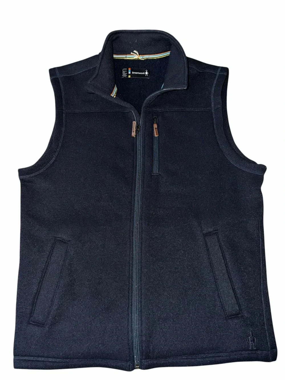 Smartwool Hudson Trail Fleece Vest Mens L Navy Full Zip Recycled Wool